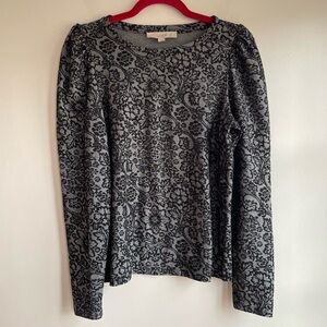 Loft Black Floral Long Sleeve Knit Top Size S